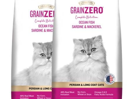 Signature Grain Zero Ocean Fish, Sardine and Mackerel Long Coat & Persian Adult Cat Dry Food Online now