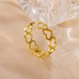 Wholesale 18K Gold Stainless Steel Hollow Heart Opening Ring Hot on Sale