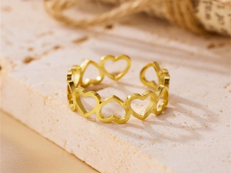 Wholesale 18K Gold Stainless Steel Hollow Heart Opening Ring Hot on Sale