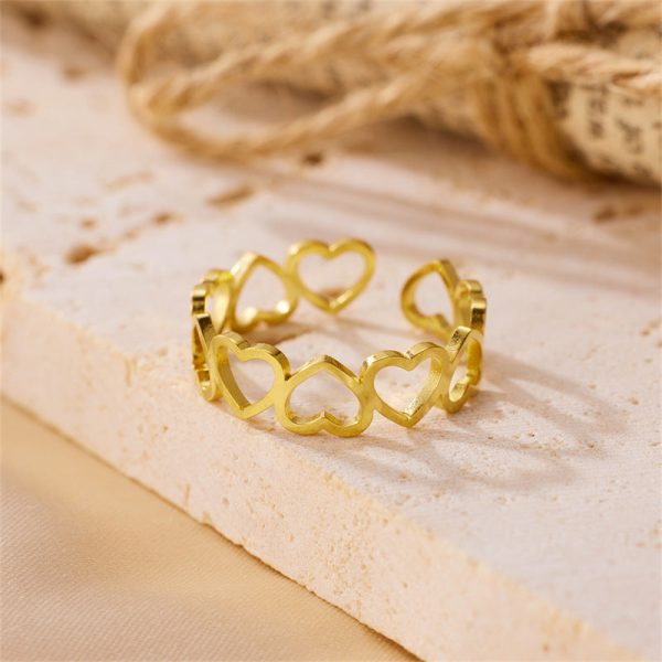 Wholesale 18K Gold Stainless Steel Hollow Heart Opening Ring Hot on Sale