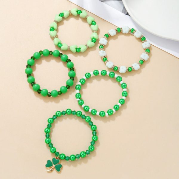 Wholesale St. Patrick s Day Shamrock Resin Beaded Bracelet Hot on Sale