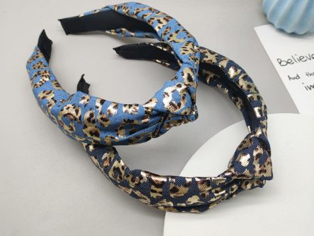 Wholesale Wide-brimmed Denim Retro Leopard Print Headband Supply