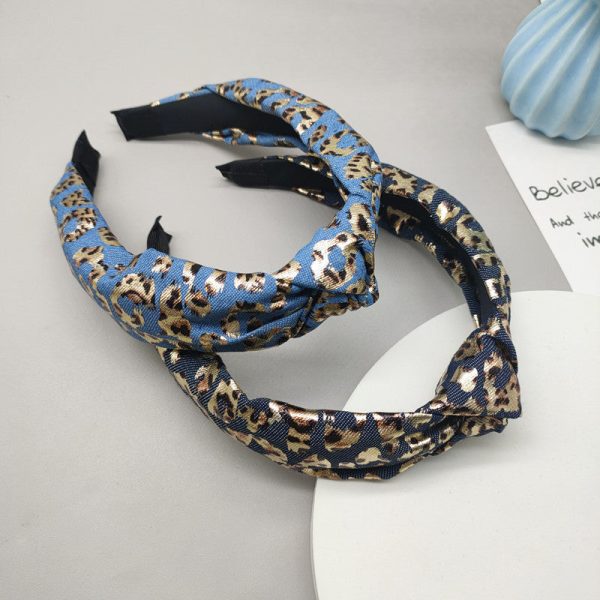 Wholesale Wide-brimmed Denim Retro Leopard Print Headband Supply