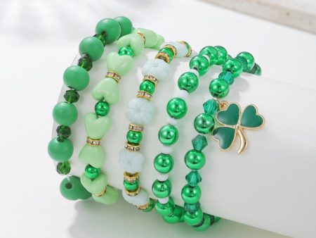 Wholesale St. Patrick s Day Shamrock Resin Beaded Bracelet Hot on Sale