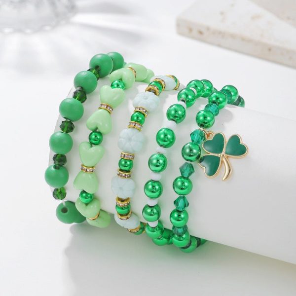 Wholesale St. Patrick s Day Shamrock Resin Beaded Bracelet Hot on Sale