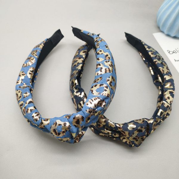 Wholesale Wide-brimmed Denim Retro Leopard Print Headband Supply