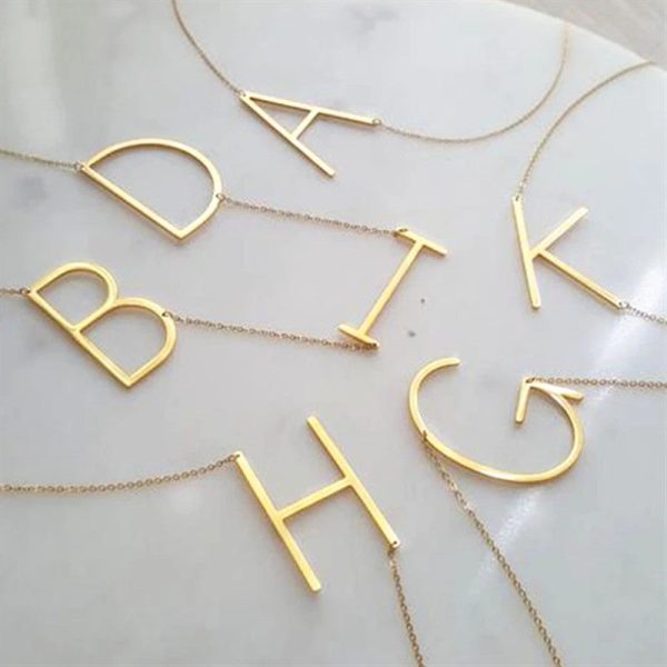 Wholesale 26 English Large Letters Stainless Steel Necklace For Sale