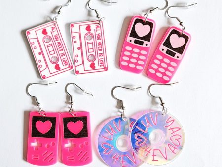 Wholesale Valentine s Day Love Game Console Tape Record Mobile Phone Acrylic Earrings Online Sale