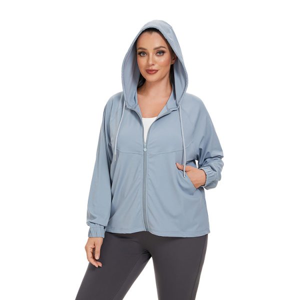 Wholesale Large Size Long Sleeve Quick Drying Loose Sun Protection Hooded Yoga Wear Online Hot Sale