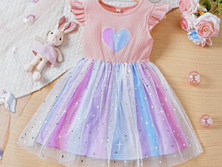 Wholesale Small and Medium-sized Children s Summer Style Colorful Love Five-pointed Star Mesh Dress Discount