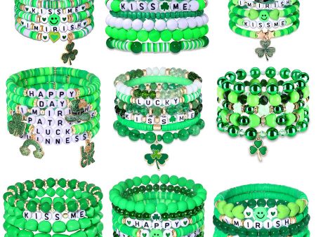 Wholesale 50PCS  St. Patrick s Day Shamrock Pendant Polymer Clay Resin Bracelet Set Cheap