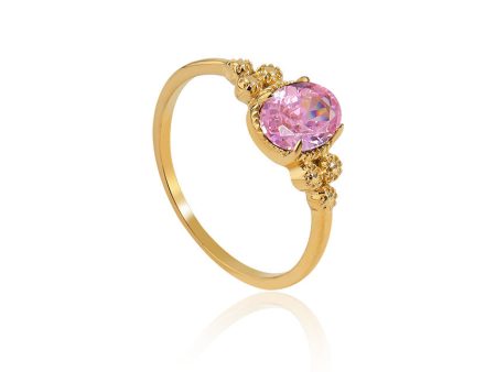 Wholesale 18K Gold Plated Stainless Steel Ring with Crystal Halo Stone Hot on Sale