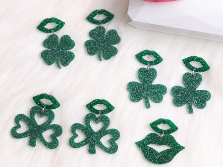 Wholesale Acrylic Saint Patrick Lip Clover Patchwork Earrings For Cheap