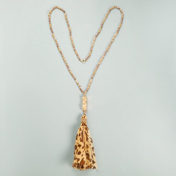 Wholesale Crystal Beaded Alloy Inlaid Natural Stone Leopard Print Tassel Sweater Chain Supply