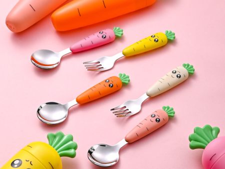 Wholesale Stainless Steel Baby Carrot Cute Short Spoon Fork Cutlery Set Fashion