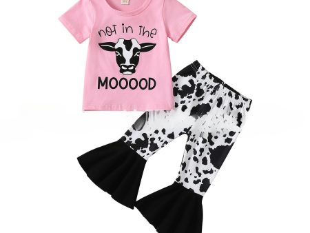 Wholesale Children s Cow Element Cotton Short-sleeved Bell Pants Suit Supply