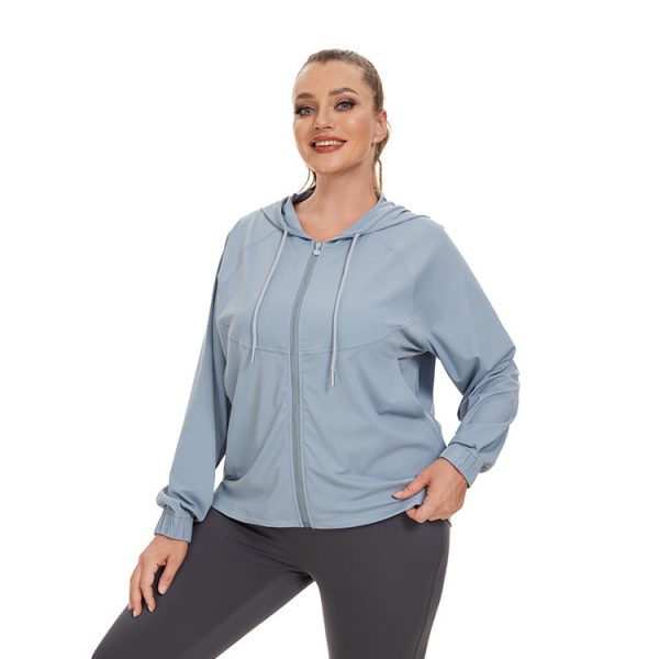 Wholesale Large Size Long Sleeve Quick Drying Loose Sun Protection Hooded Yoga Wear Online Hot Sale