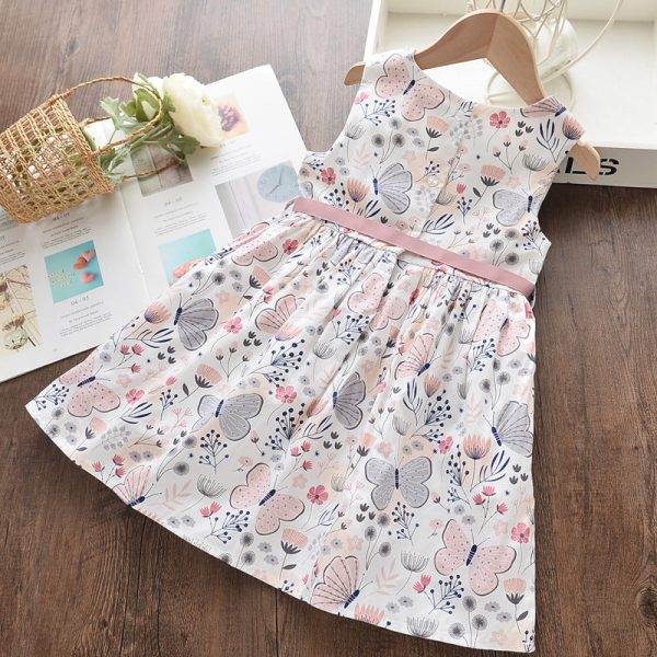 Wholesale Cotton Butterfly Print Sleeveless Dress Sleeveless Princess Skirt Fashion