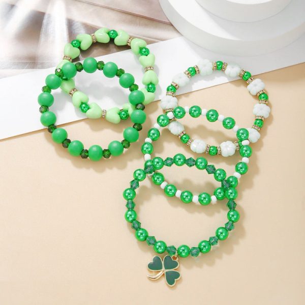 Wholesale St. Patrick s Day Shamrock Resin Beaded Bracelet Hot on Sale