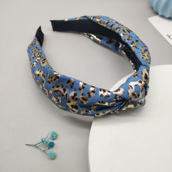 Wholesale Wide-brimmed Denim Retro Leopard Print Headband Supply