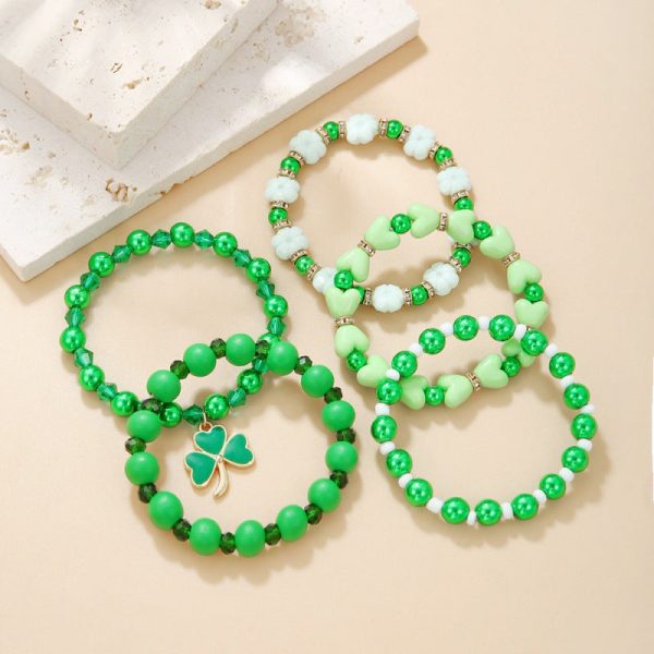 Wholesale St. Patrick s Day Shamrock Resin Beaded Bracelet Hot on Sale