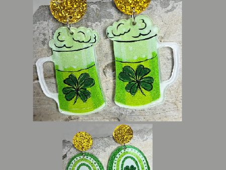 Wholesale 2 Pairs pack St. Patrick s Day Clover Beer Rainbow Acrylic Earrings Fashion