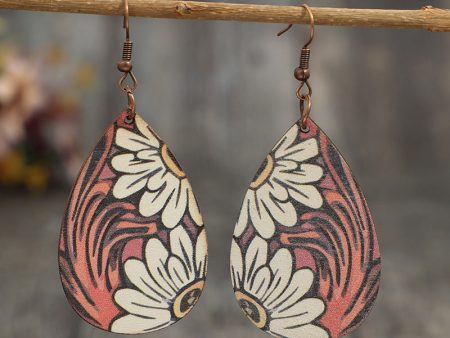 Wholesale Vintage Feng Shui Drop Shaped Sunflower Wooden Earrings For Discount