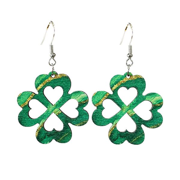 Wholesale 2 Pairs pack St. Patrick s Day Hollow Wooden Earrings Supply