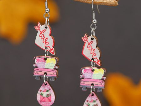 Wholesale Valentine s Day One Arrow Heart Piercing Truck Printed Wooden Earrings Discount