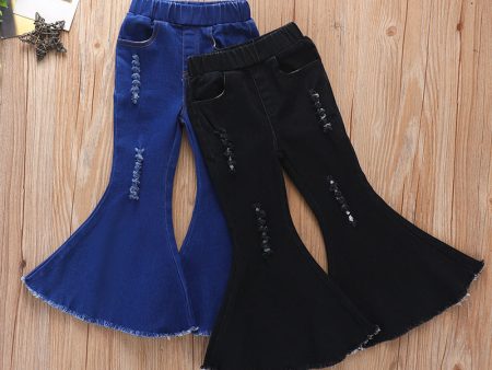 Wholesale Children s Cotton Tight Black Ripped Bell Bottoms Sale