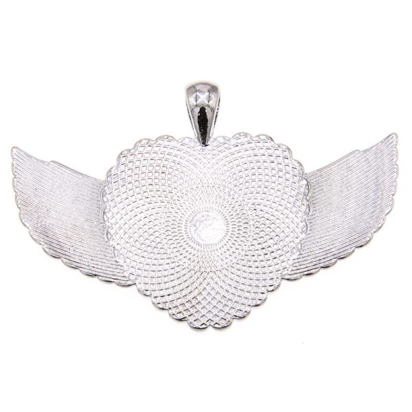 Wholesale 100PCS PACK Alloy 25mm Angel Wings Full Diamond Heart Base For Sale