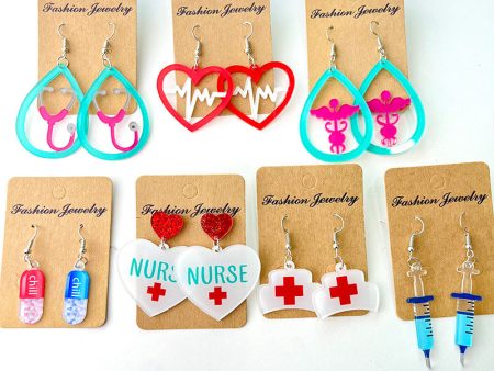 Wholesale 2 Pairs pack Medical Tablets Stethoscope Electrocardiogram Acrylic Earrings on Sale