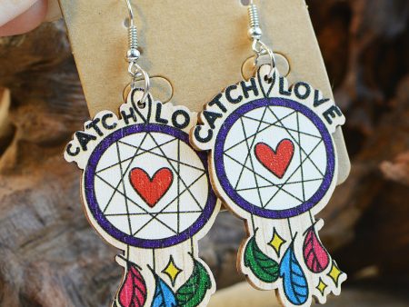 Wholesale Valentine s Day Wooden Dream Catcher Feather Earrings Cheap