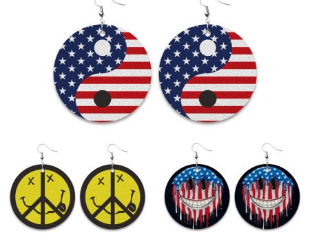 Wholesale 3 Pairs pack Peace Standard American Independence Day Smiling Leather Earrings Online now