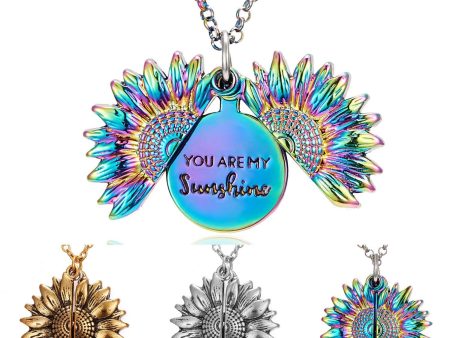 Wholesale You Are My Sunshine Sunflower Openable Engraving Pendant Necklace Sale