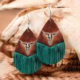 Wholesale Western Style Retro Water Drop Shaped Tassel Cow Head Earrings Sale