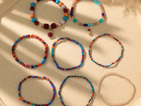 Wholesale Bohemian Contrast Color Stacked Beaded Bracelet Set on Sale