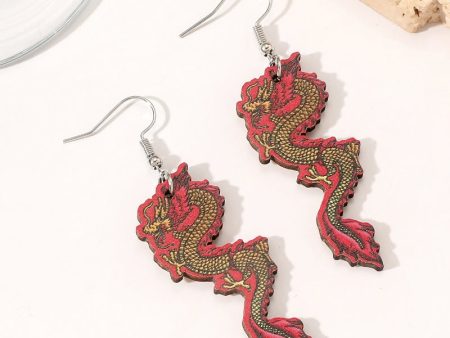 Wholesale Year of the Dragon Wood Earrings Hot on Sale