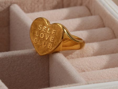 Wholesale Heart Shaped English SELFLOVECLUB Stainless Steel Ring Online now