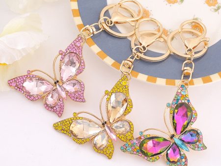 Wholesale Colorful Diamond Hollow Butterfly Metal Keychain Online Hot Sale