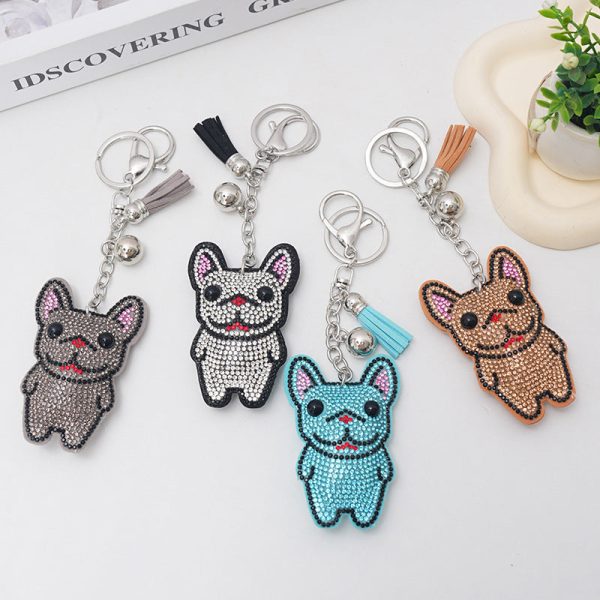 Wholesale Velvet Cartoon Dog Fighting Hot Diamond Keychains Online Hot Sale