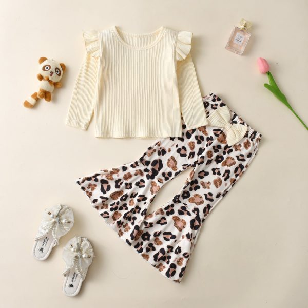 Wholesale Cotton Children s Tops Leopard Print Flared Pants Set For Cheap