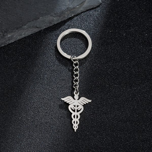 Wholesale Vintage Double Snake Staff Medical Rescue Logo Angel Wings Keychain Online Hot Sale