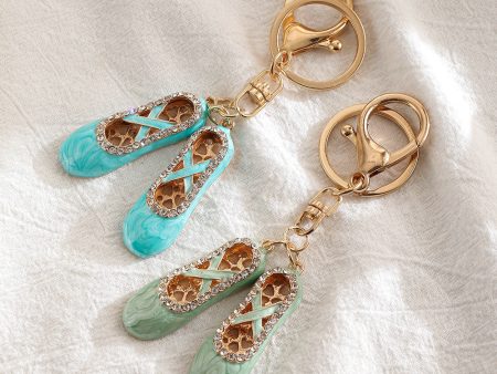 Wholesale Creative Ballet Shoes with Diamond Inlaid Metal Keychains on Sale