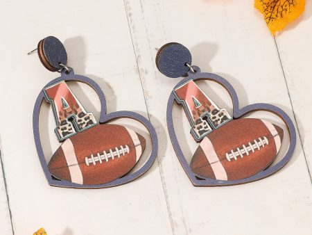 Wholesale Wood Earrings Football Season Trend Heart Earrings Hot on Sale