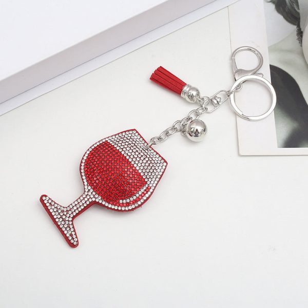 Wholesale Creative Wine Glass Color Matching Hot Diamond Keychain on Sale