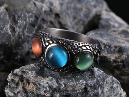 Wholesale Vintage Ethnic Style Cat s Eye Stone Titanium Steel Rings Supply