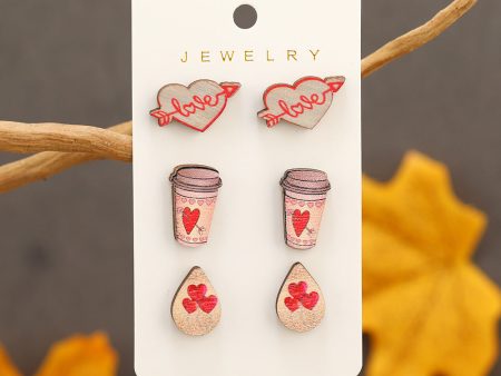 Wholesale Valentine s Day One Arrow Heart Piercing Printed Wooden Earrings Fashion