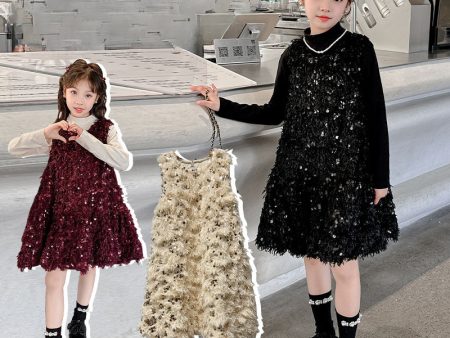 Wholesale Children s Velvet Sequin Tassel Dress Online now