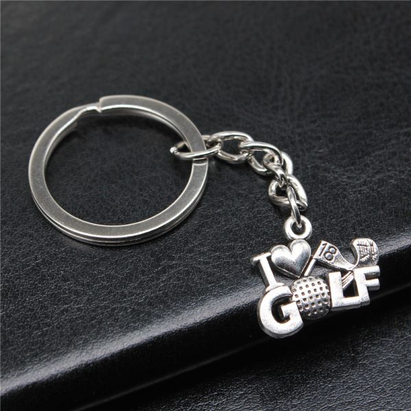 Wholesale 10PCS I Love Golf Pendant Metal Keychain Hot on Sale